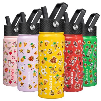 BJPKPK Insulated Water Bottle with Straw Lid, 18 oz Stainless Steel Metal Water Bottles, Reusable Leak Proof BPA Free Water Bottles, Cups, Thermo, Hawaii Fruits-Yellow