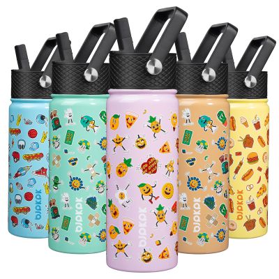 BJPKPK Insulated Water Bottle with Straw Lid, 18 oz Stainless Steel Metal Water Bottles, Reusable Leak Proof BPA Free Water Bottles, Cups, Thermo, Hawaii Fruits-Purple