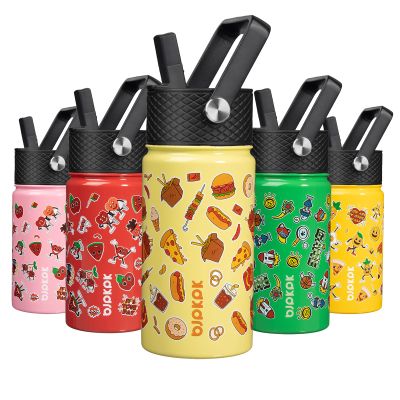 BJPKPK Insulated Water Bottle with Straw Lid, 15 oz Stainless Steel Metal Water Bottles, Reusable Leak Proof BPA Free Water Bottles, Cups, Thermo, Yummy