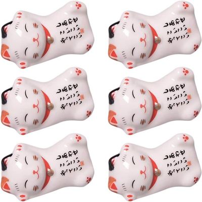 Cake Decorating 6pcs Cute Lucky Cat Chopsticks Rest Ceramic Dinner Spoon Stand Fork Holder Chopsticks Rests Stands Kitchen Utensil Cutlery Stand Chopstick Rest