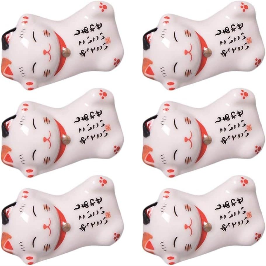 Cake Decorating 6pcs Cute Lucky Cat Chopsticks Rest Ceramic Dinner Spoon Stand Fork Holder Chopsticks Rests Stands Kitchen Utensil Cutlery Stand Chopstick Rest
