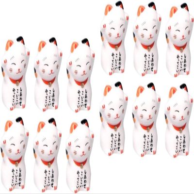 12 Pcs Japandi Decor White Decor Hand Decor Ceramic Chopstick Stand Spoon Fork Holder Rest Paint Brush Rest Animal Spoon Rest Lucky Cat Ceramic Chopsticks Holde Chopstick Rest