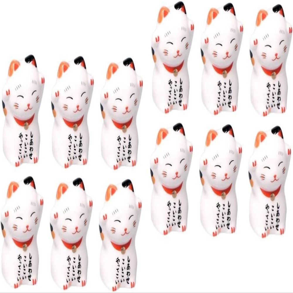 12 Pcs Japandi Decor White Decor Hand Decor Ceramic Chopstick Stand Spoon Fork Holder Rest Paint Brush Rest Animal Spoon Rest Lucky Cat Ceramic Chopsticks Holde Chopstick Rest