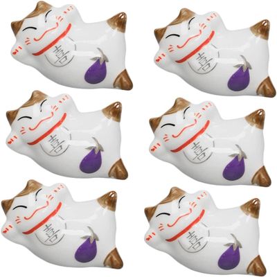 6pcs Japanese Chopsticks Holder Mini Lucky Cat Figurine Ceramic Chopstick Stand Chopstick Rest Chopstick Pillow Chopstick Holder Chopsticks Rest Holder Lucky Chopstick Rest