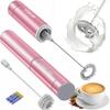 Electric Milk Frother Handheld,Travel Coffee Drink Mixer Batteries Included, 304 Stainless Steel Whisk for latte Cappuccino,Bulletproof Coffee Hot Chocolate,Egg Rose Pink view 1