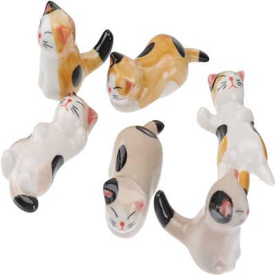 6PCS Ceramics Chopstick Stand Holder Lovely Cat Dinner Spoon Fork Holder Chopsticks Rest Stand Display Rack for Dinning Room Tableware Restaurant Chopstick Rest