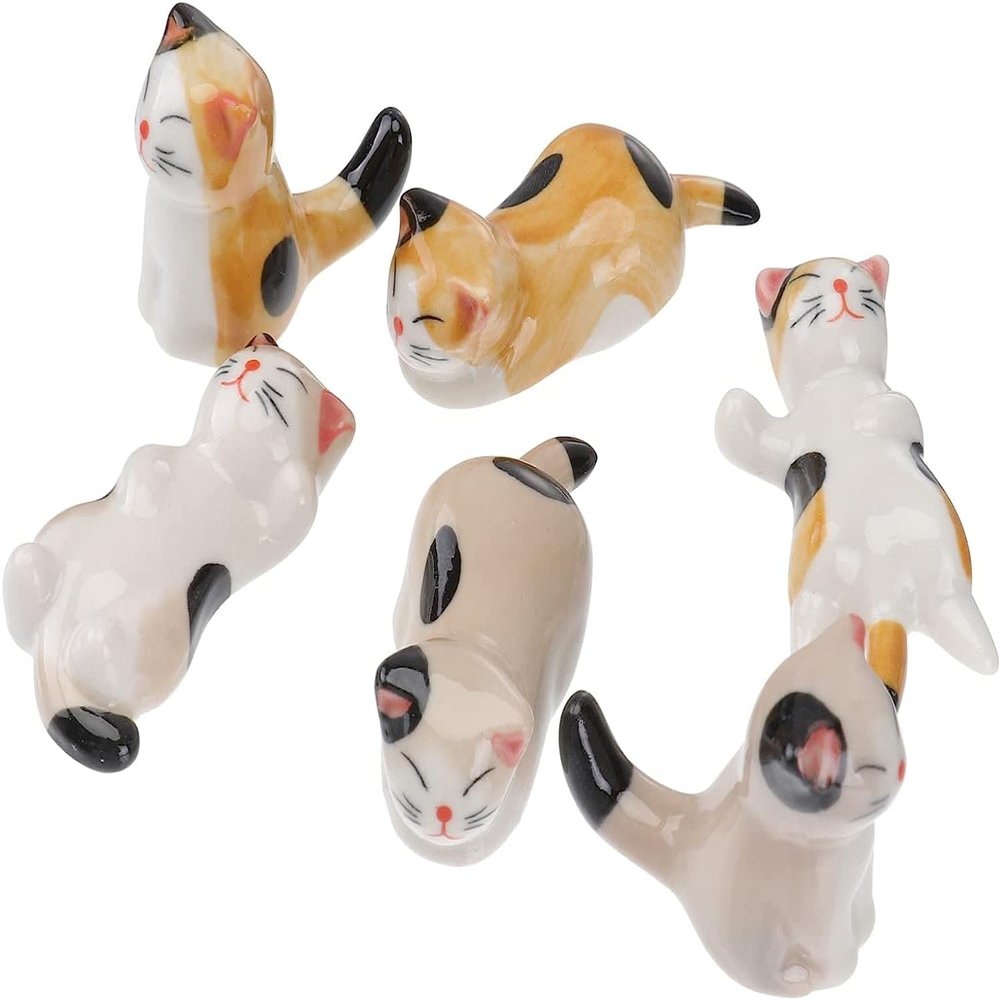 6PCS Ceramics Chopstick Stand Holder Lovely Cat Dinner Spoon Fork Holder Chopsticks Rest Stand Display Rack for Dinning Room Tableware Restaurant Chopstick Rest
