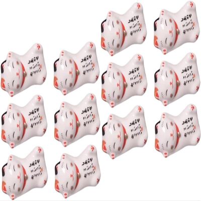 12 Pcs White Table Decor Spoon Rest Ceramic Cake Decorating Maneki Neko Figure Spoon Fork Holder Rest Ceramic Lucky Cat Animal Chopsticks Chopstick Rest Chopstick Rest