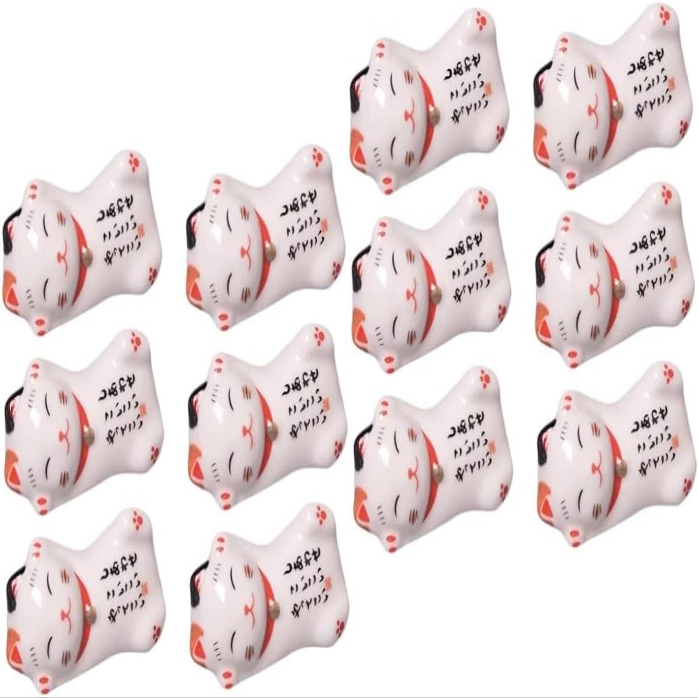 12 Pcs White Table Decor Spoon Rest Ceramic Cake Decorating Maneki Neko Figure Spoon Fork Holder Rest Ceramic Lucky Cat Animal Chopsticks Chopstick Rest Chopstick Rest