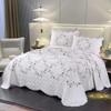 vctops 3-Piece Elegant Floral Embroidered Bedspread Coverlet Set 100% Cotton Reversible Patchwork 1 Quilt and 2 Pillow Shams Full/Queen, Purple view 2