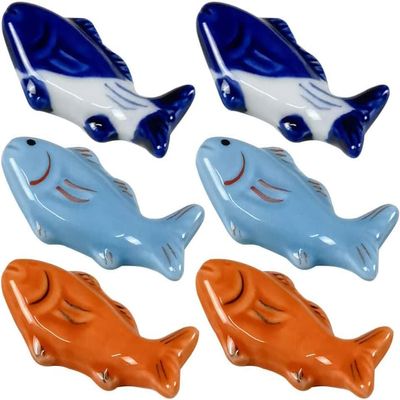 Animal Decor 6pcs Ceramic Chopstick Rest Fish Shaped Chopsticks Rack Stand Spoon Fork Holder Rack Japanese Style Desktop Tableware Decorations Kitchen Tools Chopstick Rest