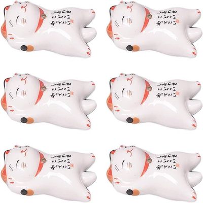 Chapstick Holder 6pcs Cute Lucky Cat Chopsticks Rest Ceramic Dinner Spoon Stand Fork Holder Chopsticks Rests Stands Kitchen Utensil Cutlery Stand Chopstick Rest