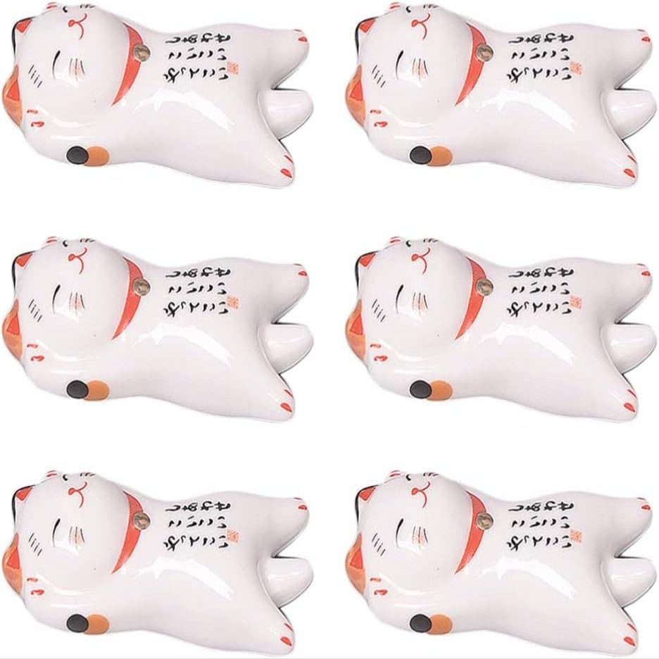 Chapstick Holder 6pcs Cute Lucky Cat Chopsticks Rest Ceramic Dinner Spoon Stand Fork Holder Chopsticks Rests Stands Kitchen Utensil Cutlery Stand Chopstick Rest
