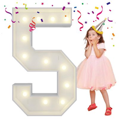 4FT Light Up Numbers Letters, Mosaic Numbers for Balloons, Giant Mosaic Balloon Number 5 for 15th 25th 50th Birthday Decorations, 50th Anniversary Decor, Wedding Party Decoration