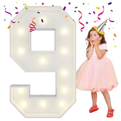 4FT Light Up Numbers Letters, Mosaic Numbers for Balloons, Marquee Light Up Letters, Giant Mosaic Balloon Number 9 for 9 Birthday Decorations, 19th 29th 90 Birthday Decor, Anniversary Decor