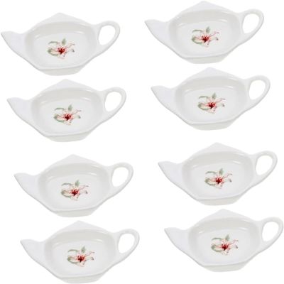 8 Pcs Tea Bag Saucer Ceramic Tray Jewelry Holder Stand Keychain Ring Holder Tea Bag Storage Tray Appetizer Plates Tea Plates Tea Coasters Trays Tea Bag Holder Chopstick Rest