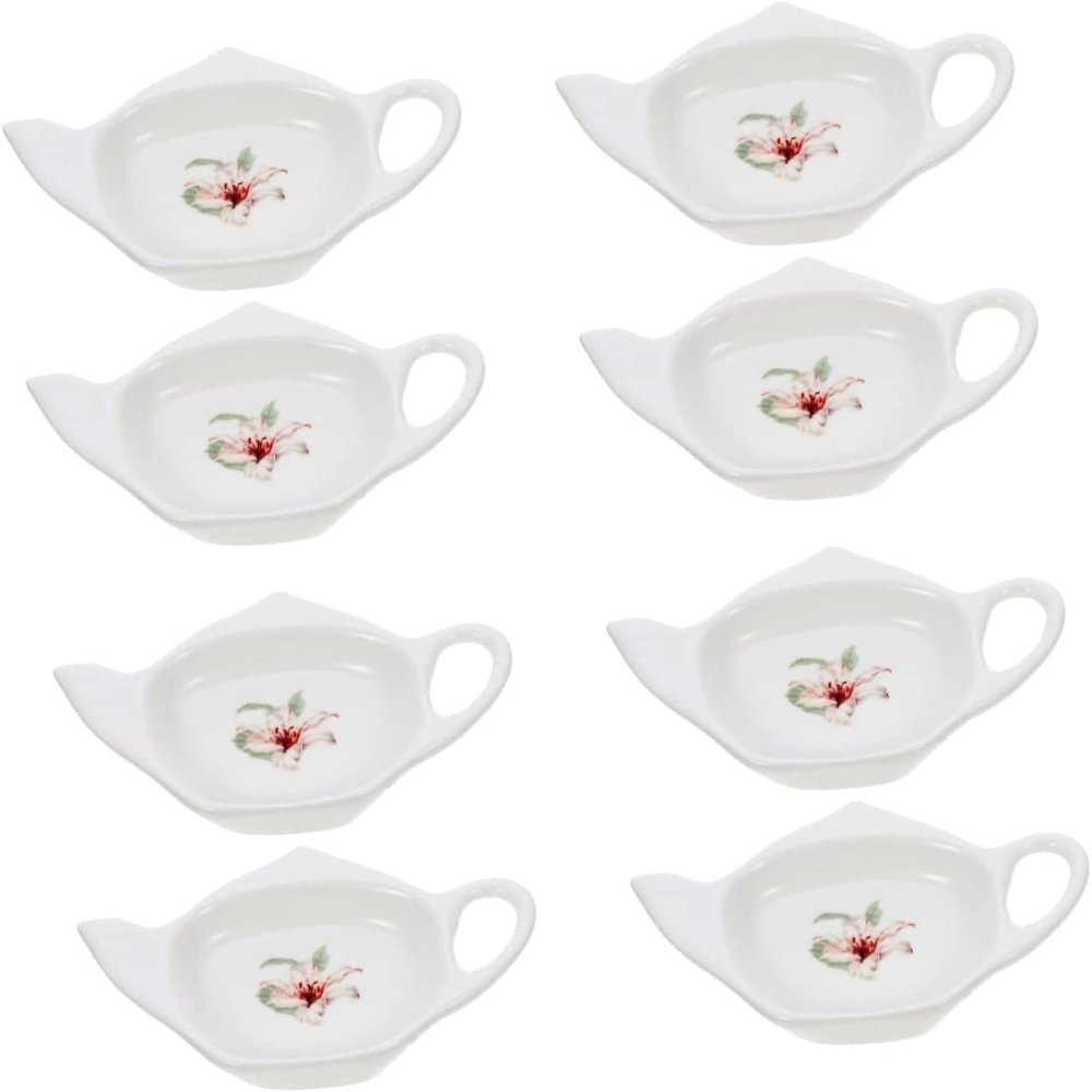 8 Pcs Tea Bag Saucer Ceramic Tray Jewelry Holder Stand Keychain Ring Holder Tea Bag Storage Tray Appetizer Plates Tea Plates Tea Coasters Trays Tea Bag Holder Chopstick Rest