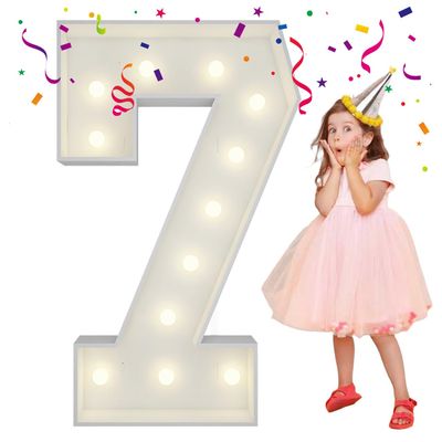 4FT Light Up Numbers Letters, Mosaic Numbers for Balloons, Marquee Light Up Letters, Giant Mosaic Balloon Number 7 for 17th Birthday Decor for Girls, 70th Anniversary Decor, Balloon Arch Kit