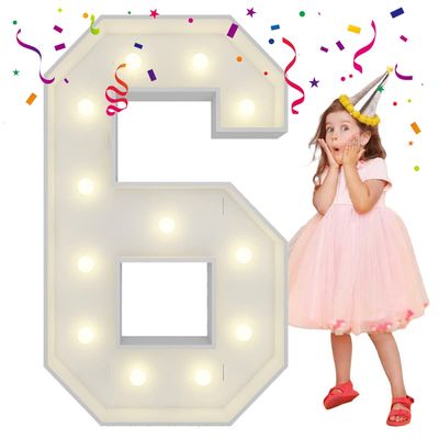 4FT Light Up Numbers Letters, Mosaic Numbers for Balloons, Marquee Light Up Letters, Giant Mosaic Balloon Number 6 for Sweet 16th Birthday Decorations, 60th Anniversary 2026 Graduation Decor
