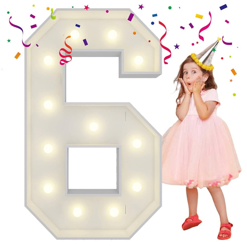 4FT Light Up Numbers Letters, Mosaic Numbers for Balloons, Marquee Light Up Letters, Giant Mosaic Balloon Number 6 for Sweet 16th Birthday Decorations, 60th Anniversary 2026 Graduation Decor