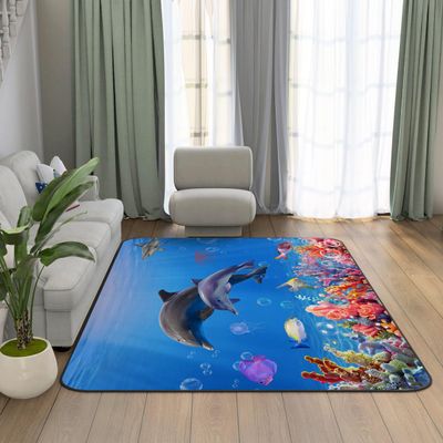 3D Underwater World Area Rugs Durable Ocean Dolphin Floor Mat for Bedroom Bathroom Living Room Decor Comfortable Carpet 79 * 63 inch