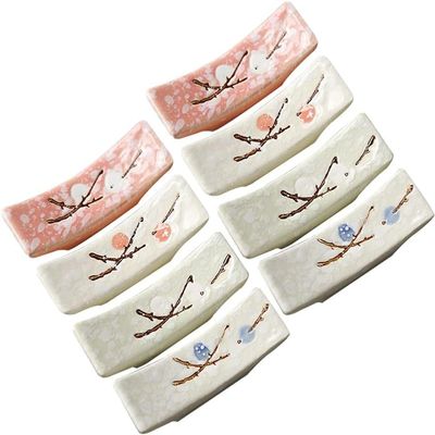 8pcs Ceramics Chopstick Stand Holder Plum Blossom Pattern Ceramic Chopsticks Rest Chopsticks Rack Spoon Fork Holder (Random Color) Chopstick Rest