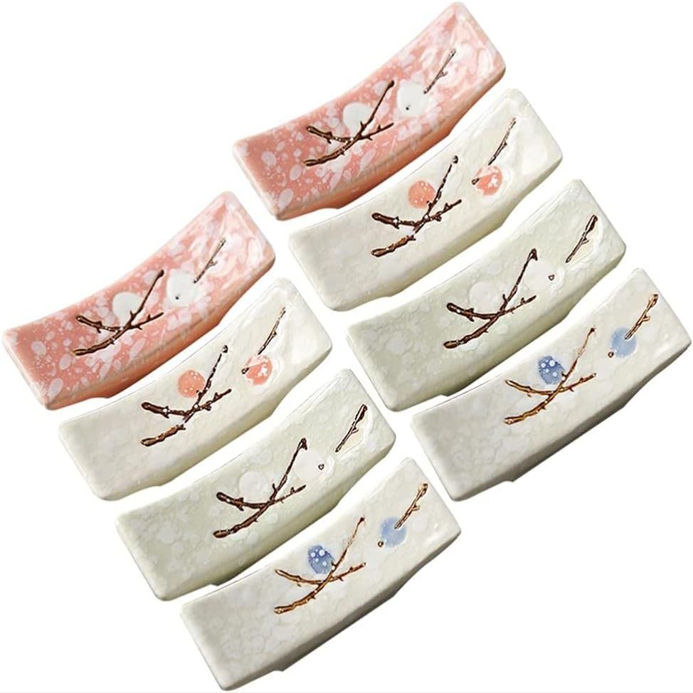 8pcs Ceramics Chopstick Stand Holder Plum Blossom Pattern Ceramic Chopsticks Rest Chopsticks Rack Spoon Fork Holder (Random Color) Chopstick Rest