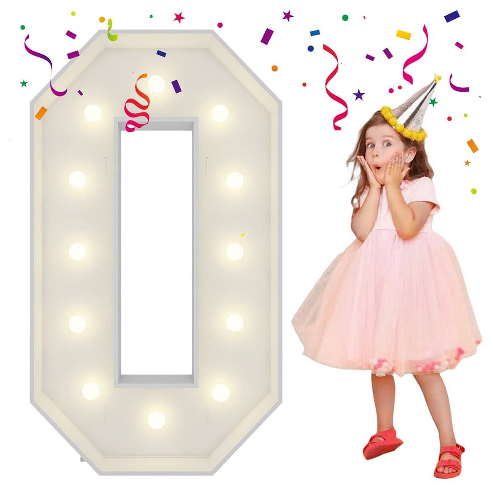 4FT Light Up Numbers Letters, Mosaic Numbers for Balloons, Giant Marquee Numbers, Mosaic Balloon Number 0 for 30th 50th Birthday Decorations,60th Anniversary 2026 Graduation Party Decor