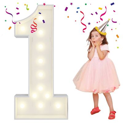 4FT Light Up Numbers Letters, DIY Giant Marquee Numbers, Mosaic Balloon Number 1 for 1st Birthday Decorations, Anniversary Decorations, Wedding Party Decor
