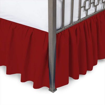 Ruffled Bed Skirt with Split Corner, 100% Cotton Wrinkle Free Bed Skirt Gathered Style Dust Ruffle Bed Skirt with 6 Inch Drop Three Sided Coverage Dust Ruffle (Burgundy Solid, Queen Size)