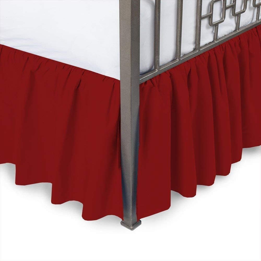 Ruffled Bed Skirt with Split Corner, 100% Cotton Wrinkle Free Bed Skirt Gathered Style Dust Ruffle Bed Skirt with 6 Inch Drop Three Sided Coverage Dust Ruffle (Burgundy Solid, Queen Size)