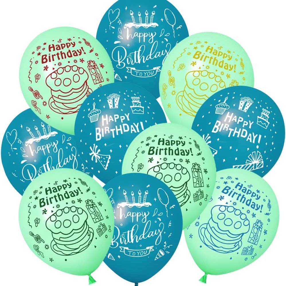 30 Pcs Blue Lake Birthday Balloons with Birthday Party Pattern Children's Birthday Balloons Decoration Suitable for Girls Boy Birthday Party, Baby Shower
