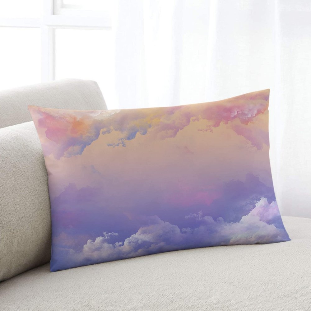 Rectangle Decorative Throw Pillow Cover, Sunset Sky Landscape Cushion Cover Soft Cushion Case Pillowcase for Couch Sofa Bedroom Car Farmhouse Boho Home Decor 24x36 Inch Pink and Purple