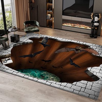 Bat Animal Rug 3D Chasm Floor Mat Fun Sensation of Falling Carpet for Kids Bedroom Living Room Decor Durable Area Rugs 71 * 47 inch