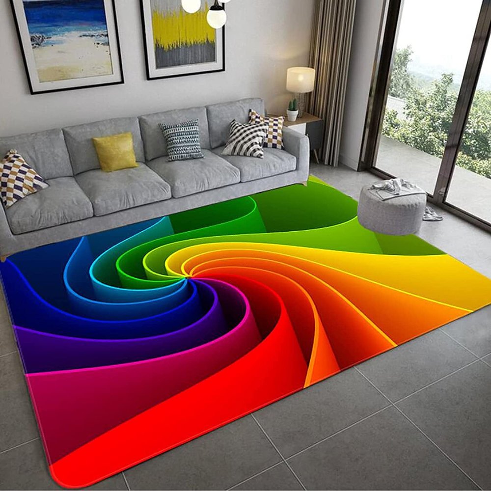 3D Rainbow Swirl Carpet Optical Illusion Area Rugs Modern Soft Floor Mat for Bedroom Bathroom Decor Non-Shedding Doormat 71 * 47 inch