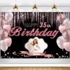 Custom Rose Gold Happy 35th Birthday Decoration Banner - Large Sizes-Personalization with Name and Photo Supported view 1