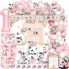 Hombae Holy Cow Im One Birthday Decorations Girl, Cow First Party Decorations, Pink Moo Backdrop Balloon Banners Cutout Cake Cupcake Topper Box Crown Poster for Girls Pink 1st Birthday Supplies view 1