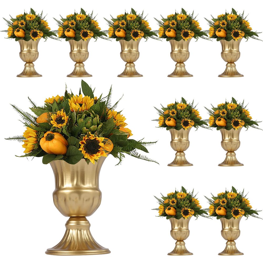 10 Pcs Metal Urn Planter Elegant Wedding Centerpieces Vase for Wedding Party Decoration,Trumpet Vase Flower Holder for Anniversary Ceremony 16cm/6.3" Tall