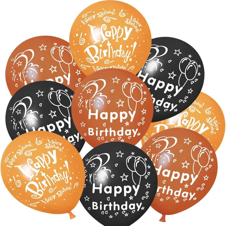 52 Pcs Black Gold Birthday Balloons with Birthday Party Pattern Children's Birthday Balloons Decoration Suitable for Girls Boy Birthday Party, Baby Shower