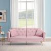 Modern Velvet Fabric Sofa Bed Futon with 2 Pillows,5 Metal Legs,Couch with 3 Adjustable Angles,Convertible Small Loveseat Folding Sleeper Sofa Bed for Compact Living Spaces,Bedroom,Apartment (Pink) view 1