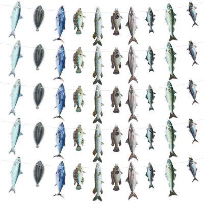 5 Pcs Gone Fishing Birthday Party Decorations Gone Fishing String Hanging Banner Fish Supplies Hanging Fish Decorations for Birthday Fisherman's Retirement Barbecue Party Supplies