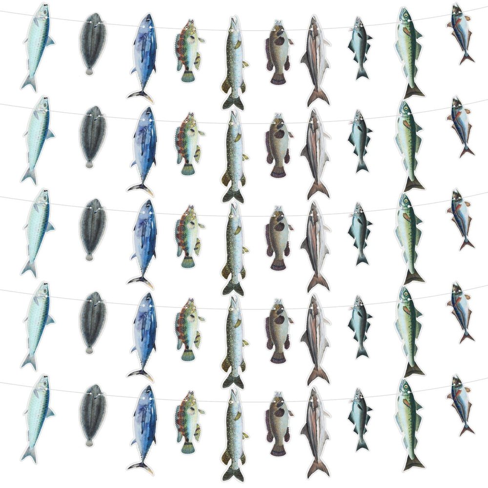 5 Pcs Gone Fishing Birthday Party Decorations Gone Fishing String Hanging Banner Fish Supplies Hanging Fish Decorations for Birthday Fisherman's Retirement Barbecue Party Supplies