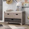 CITYLIGHT Storage Bench, Entryway Bench with Removable Basket and 2 Drawers, Shoe Bench with Removable Cushion for Hallway, Entryway, Living Room (White Washed),32 inchs view 3