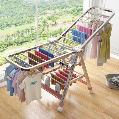 UVCMDUI Clothes Horse Indoor with Wheels, Airing Rack Clothes Airer Indoor Folding with Height-Adjustable Wings, Free-Standing Foldable Clothes Drying Rack for Indoor Outdoor,1.5m