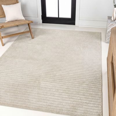 JONATHAN Y Aarhus High-Low Striped Ivory/Cream Indoor/Outdoor Area Rug 3x5, Minimalist Geometric, Classic, Farmhouse, Cottage, Minimalist, Bedroom, Kitchen, Living Room, Non Shedding (SCN102B-3)