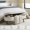 Deolme 43.5 L Storage Ottoman Bench, Modern Flip Top Entryway Bench, Upholstered Linen Fabric End of Bed Bench Footstool with Rubber Wood Legs for Living Room, Bedroom, Entryway (Beige) view 3