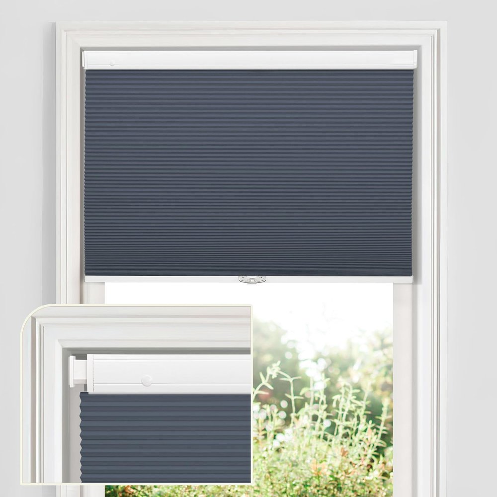MiLin Cordless Cellular Shades No Tools No Drill Blinds for Windows Shades for Indoor Windows Magnetic Door Blinds (Blackout - Navy Denim, 59" W x 48" H)