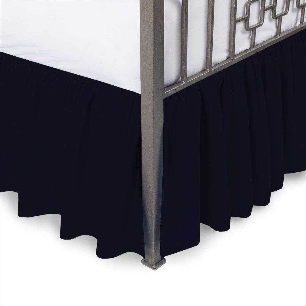 Queen Bed Skirt 6 Inch Drop Split Corner Ruffle Gathered Style, 100% Microfiber Luxury 1 Piece Bed Skirt Dust Ruffle Queen Size 60 x 80 Wrinkle & Fade Resistant - Navy Blue Solid.