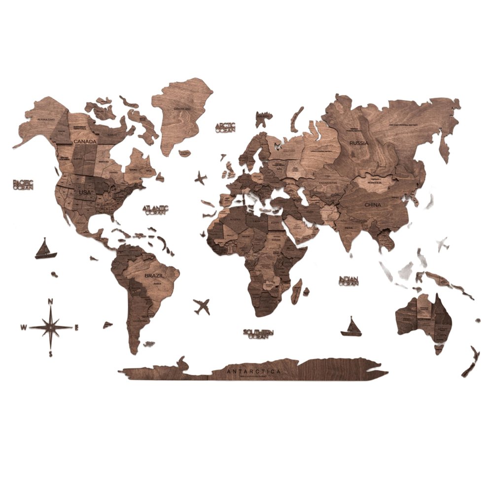 Enjoy The Wood 3D Wood World Map Wall Art Large Wood Wall Dcor Housewarming Gift Idea Art World Travel Map For Home & Kitchen or Office (Dark Walnut, 2XL, Unframed)