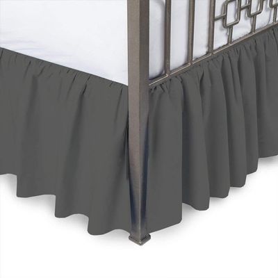 Twin Bed Skirt 10 Inch Drop Split Corner Ruffle Gathered Style, 100% Microfiber Luxury 1 Piece Bed Skirt Dust Ruffle Twin Size 39 x 75 Wrinkle & Fade Resistant - Dark Grey Solid.